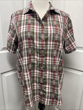 Classic Elements Woman Plaid Short Sleeve Blouse 1X